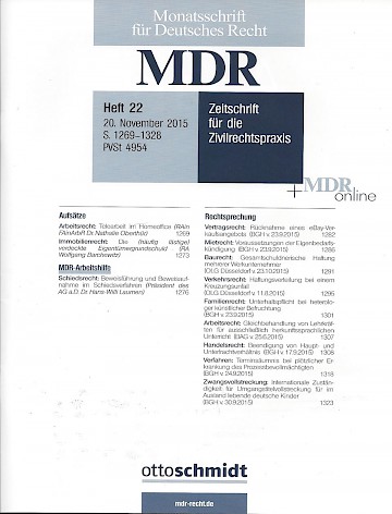 Titelblatt:Monatsschrift für Deutsches Recht  MDR
