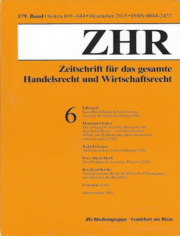 Titelblatt:Zeitschrift für das gesamte Handels- und Wirtschaftsrecht ZHR