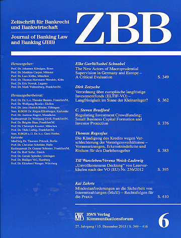 Titelblatt:Zeitschrift für Bankrecht und Bankwirtschaft (ZBB)