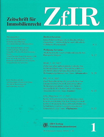 Titelblatt:Zeitschrift für Immobilienrecht ZfIR