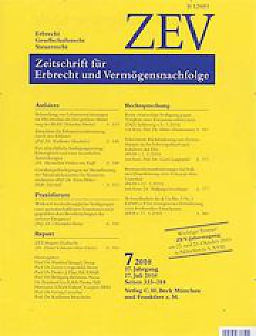 Titelblatt:Zeitschrift für Erbrecht und Vermögensnachfolge  ZEV